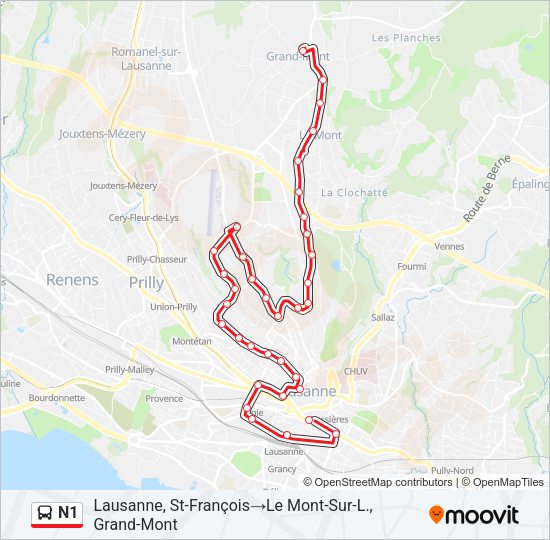 N1 Bus Line Map
