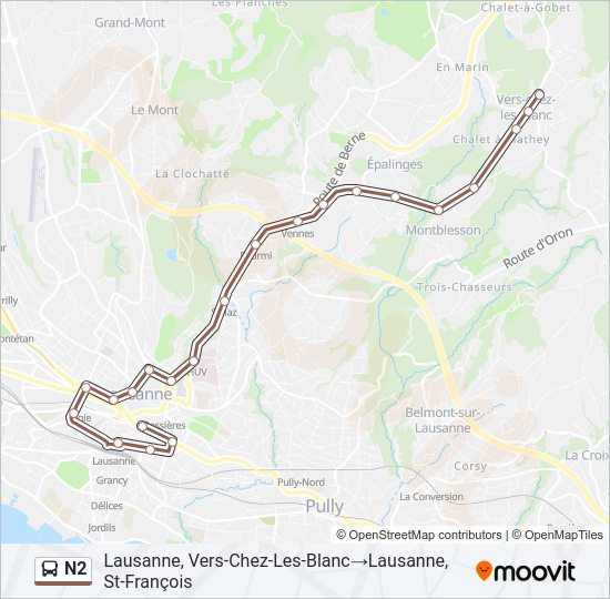 Plan de la ligne N2 de bus