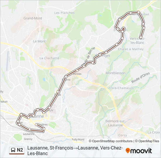 Plan de la ligne N2 de bus