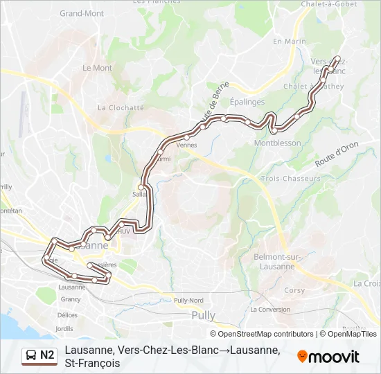 Plan de la ligne N2 de bus