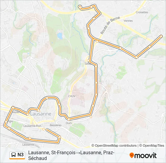 Plan de la ligne N3 de bus