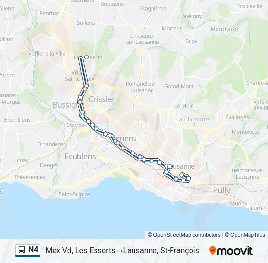 Plan de la ligne N4 de bus