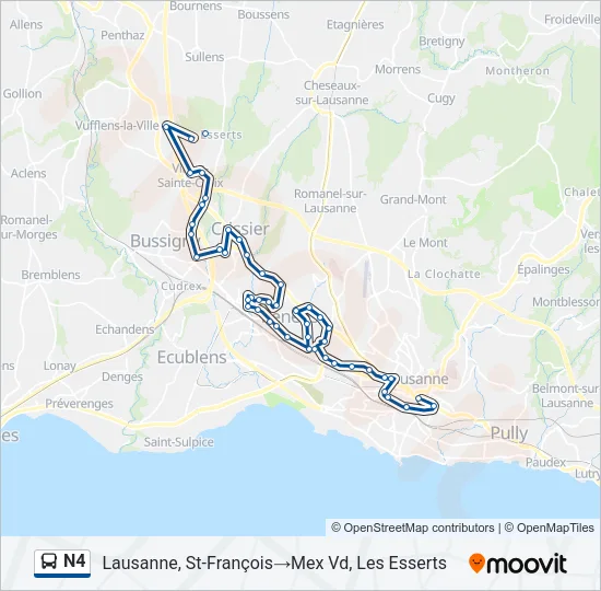 Plan de la ligne N4 de bus