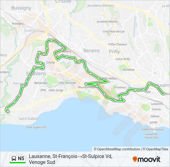 N5 Bus Line Map