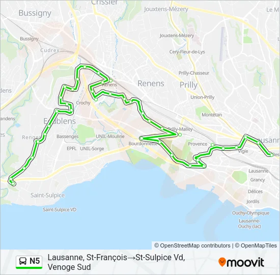 Plan de la ligne N5 de bus