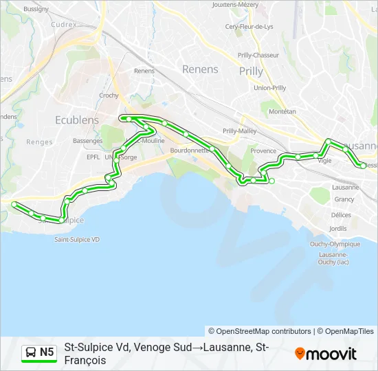 Plan de la ligne N5 de bus