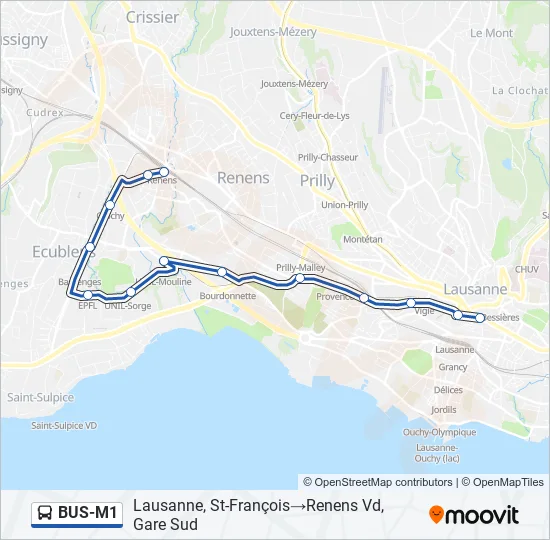 Plan de la ligne BUS-M1 de bus