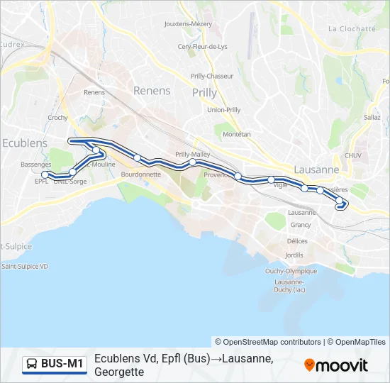 Plan de la ligne BUS-M1 de bus