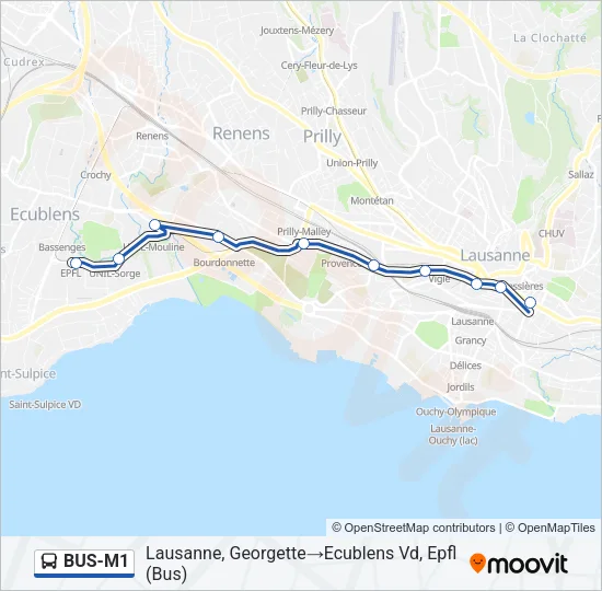 Plan de la ligne BUS-M1 de bus