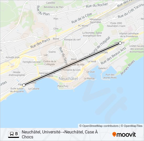 Plan de la ligne B de bus