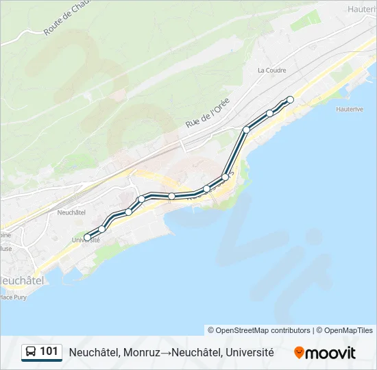 Plan de la ligne 101 de bus