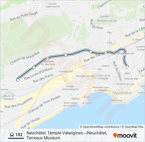 Plan de la ligne 102 de bus