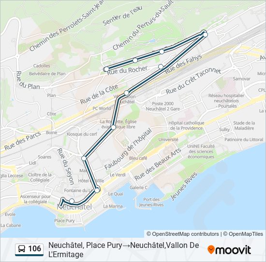 Plan de la ligne 106 de bus