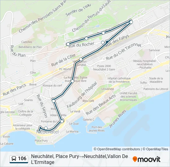 Plan de la ligne 106 de bus