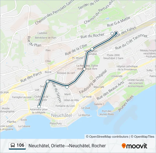Plan de la ligne 106 de bus