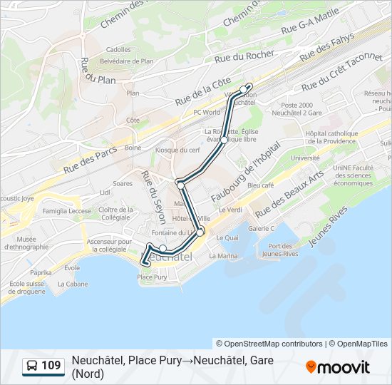 Plan de la ligne 109 de bus