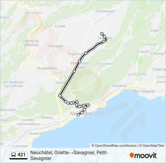 Plan de la ligne 421 de bus