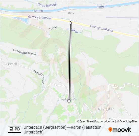 Plan de la ligne PB de téléphérique