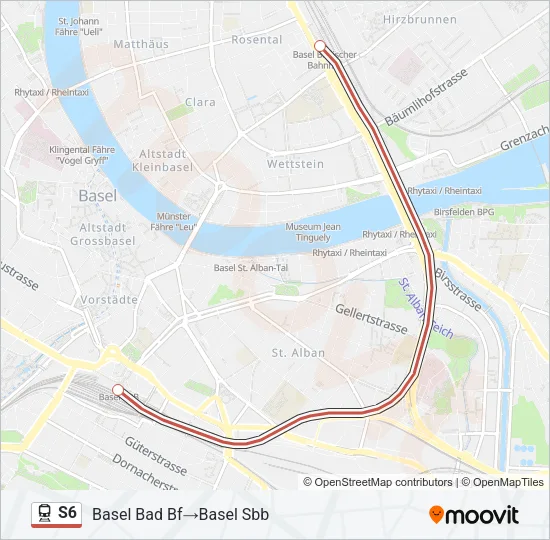 Plan de la ligne S6 de train
