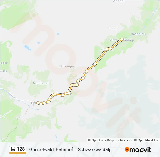 Plan de la ligne 128 de bus
