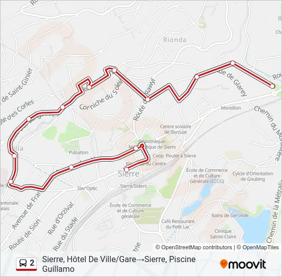 Plan de la ligne 2 de bus