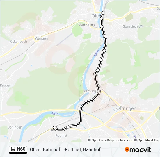 Plan de la ligne N60 de bus