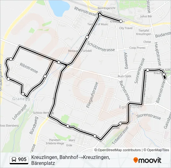 Plan de la ligne 905 de bus