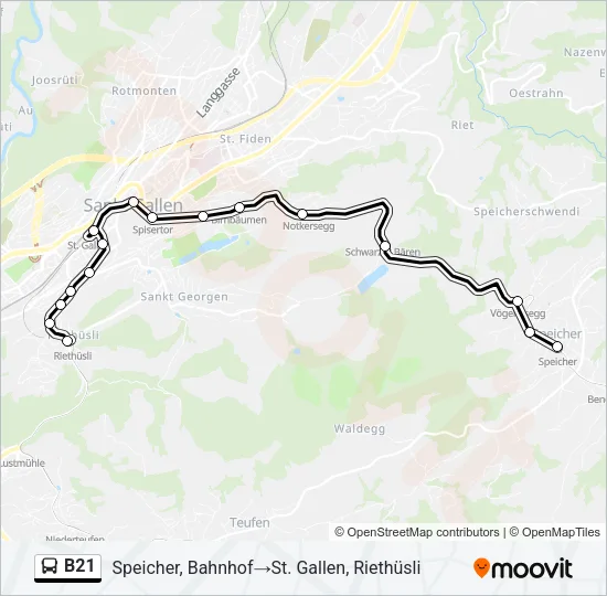 Plan de la ligne B21 de bus