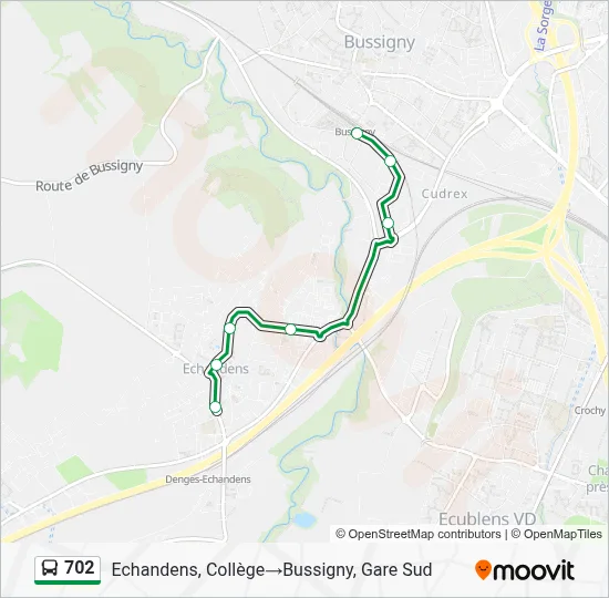 702 Bus 702 Itinéraire: Horaires, Arrêts & Plan - Echandens, Collège→Bussigny ...