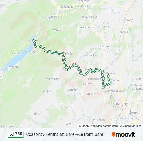 Plan de la ligne 750 de bus