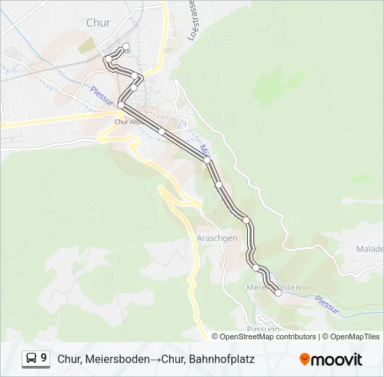 Plan de la ligne 9 de bus