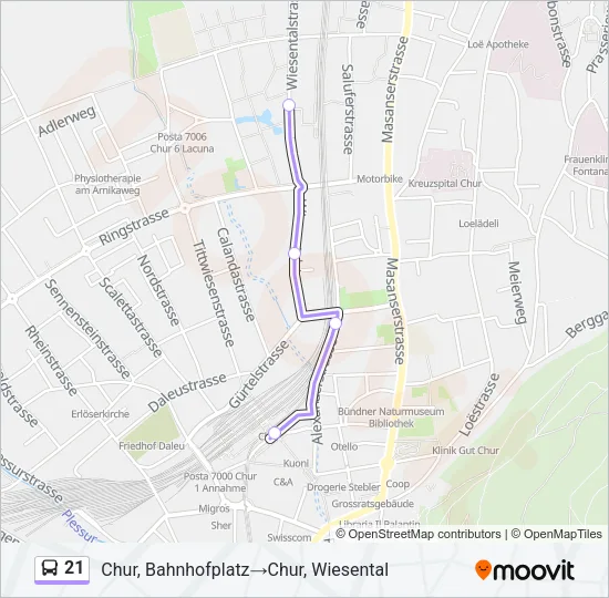 Plan de la ligne 21 de bus