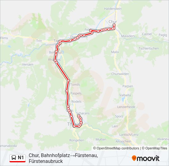 N1 Bus Line Map