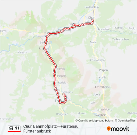 N1 Bus Line Map