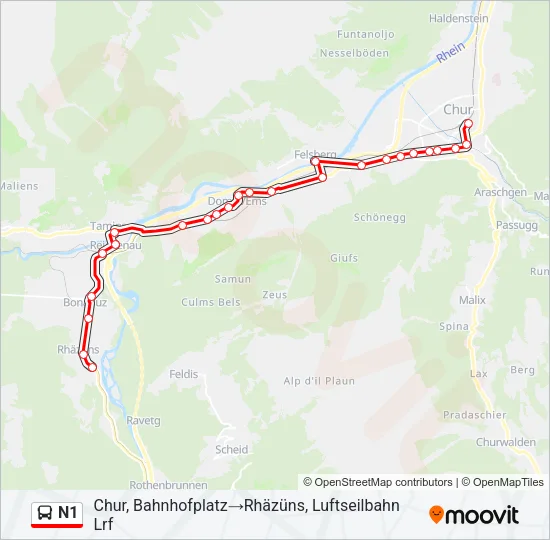 N1 Bus Line Map