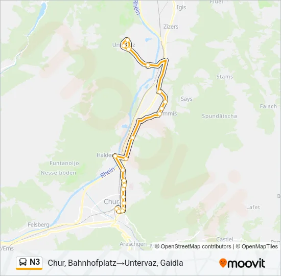 Plan de la ligne N3 de bus