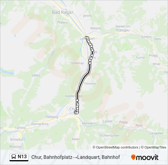 N13 Bus Line Map