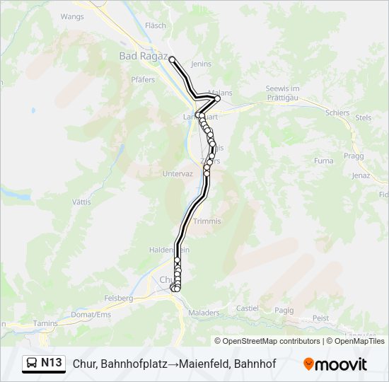 N13 Bus Line Map