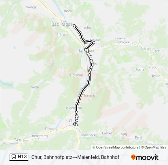 N13 Bus Line Map