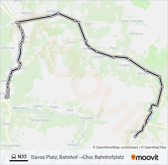 Plan de la ligne N33 de bus