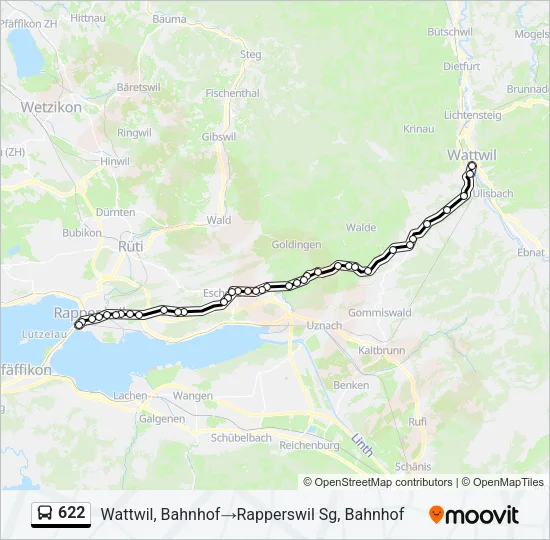 Plan de la ligne 622 de bus