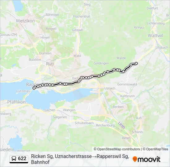 Plan de la ligne 622 de bus