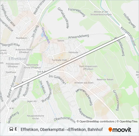 Plan de la ligne E de bus