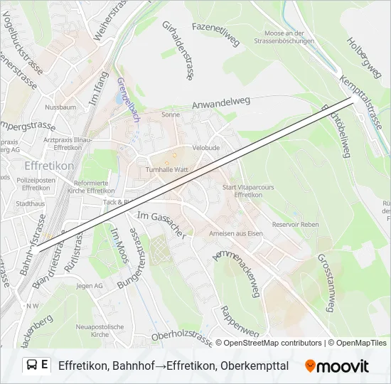 Plan de la ligne E de bus