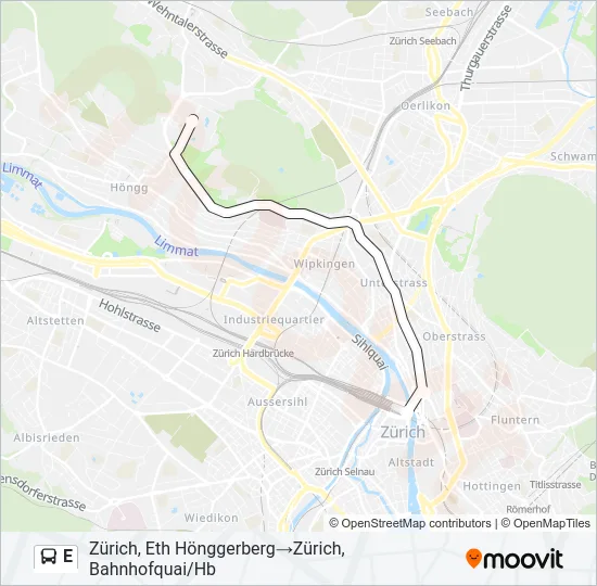 Plan de la ligne E de bus