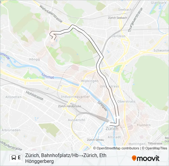 Plan de la ligne E de bus