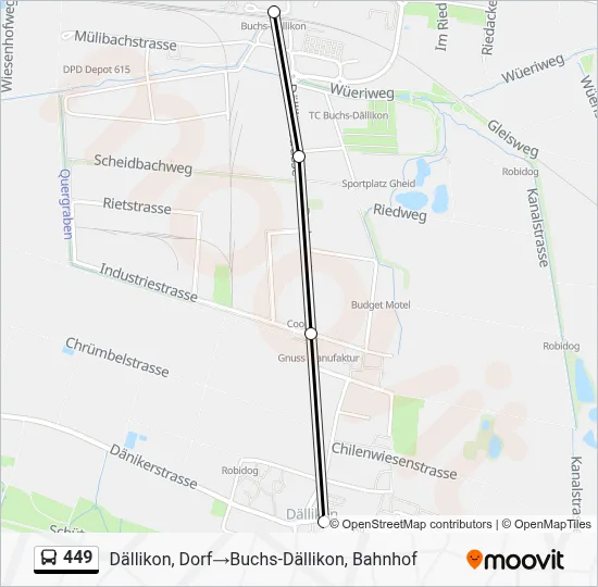 449 Route: Fahrpläne, Haltestellen & Karten - Dällikon, Dorf‎→Buchs ...