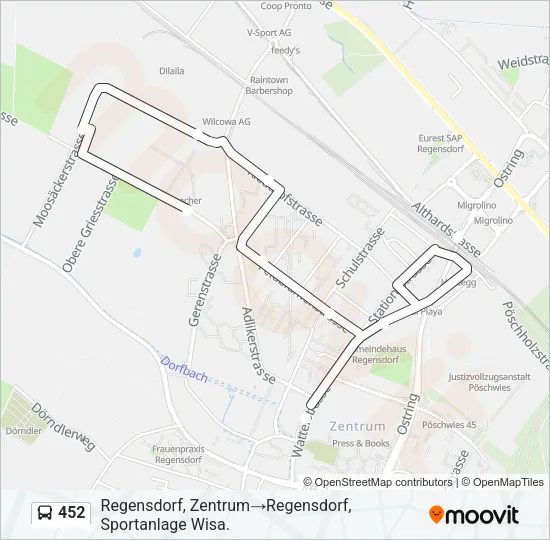 Plan de la ligne 452 de bus