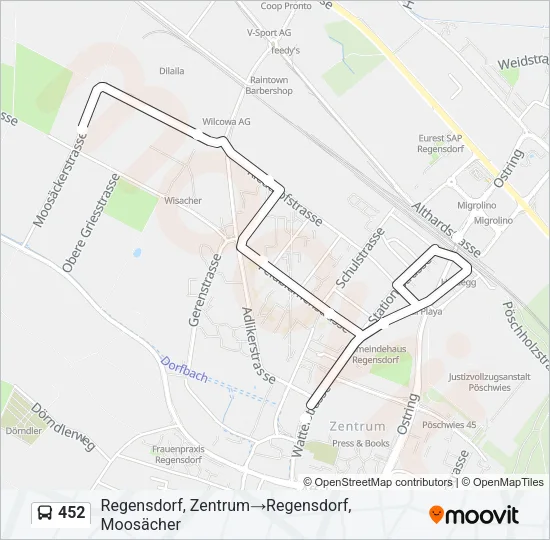 Plan de la ligne 452 de bus