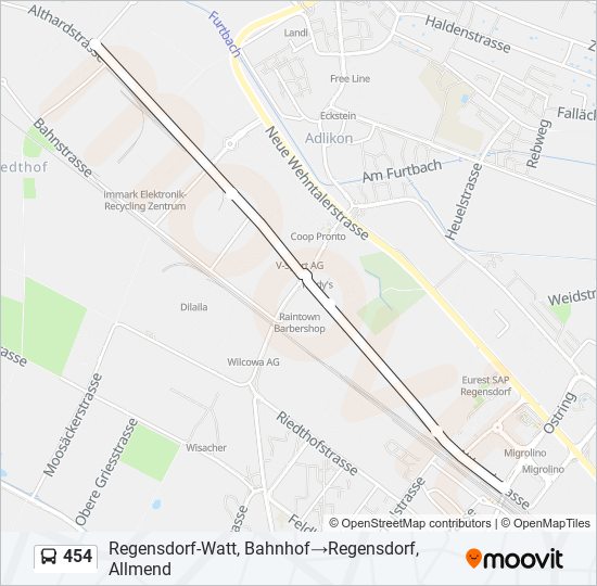 Plan de la ligne 454 de bus